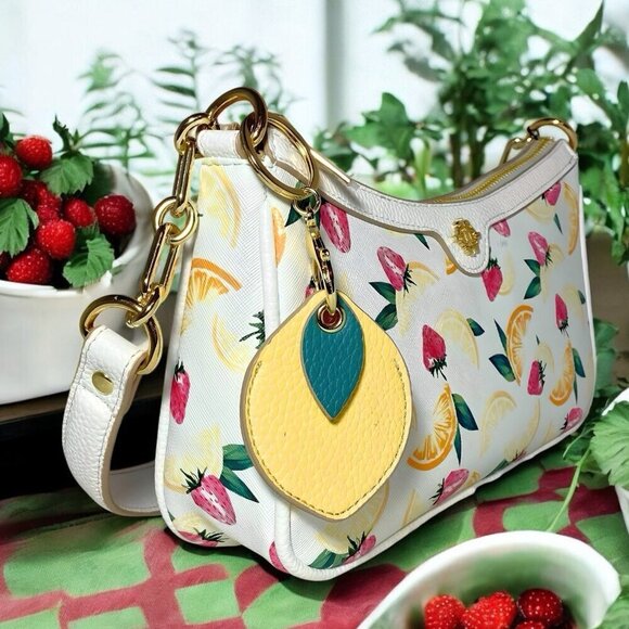 Nanette Lepore Juicy Fruit Slice Handbag w/ Lemon Keychain AirTag Holder Charm - Picture 5 of 9